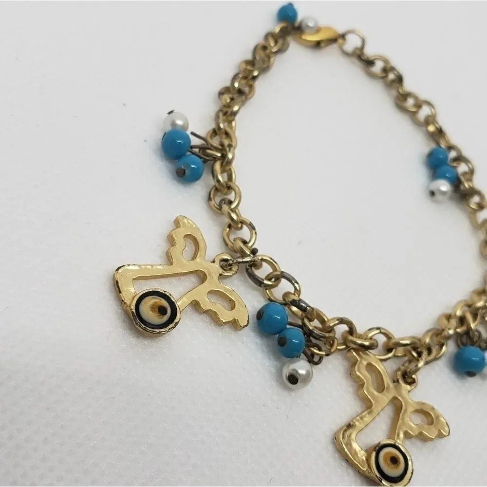 Evil Eye Angel Gold Tone Charm Pendant Bracelet